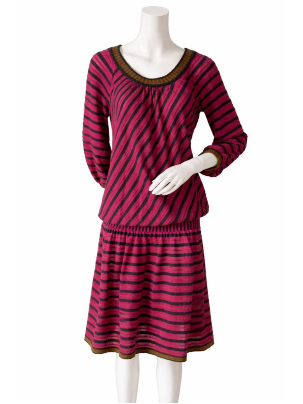 Kenzo Striped Knit Dress Wool Blend Pink Green S